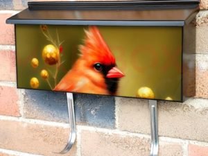 Beautiful Cardinal on a Bush Townhouse Mailbox Cover