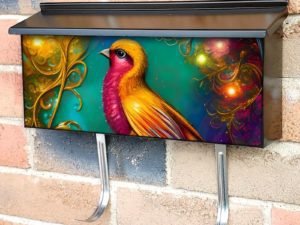 Fantasy Golden Bird Townhouse Mailbox Cover