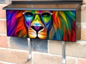 Rainbow Lion with Eyeglasses  Townhouse Mailbox Cover