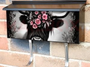 Black Bull with Pink Roses Townhouse Mailbox Cover