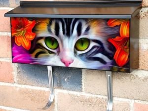 Green Eyed Kitten with Flowers Townhouse Mailbox Cover