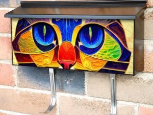 Colorful Mosaic Cat #4 Townhouse Mailbox Cover