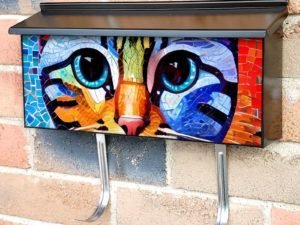 Colorful Mosaic Cat #6 Townhouse Mailbox Cover