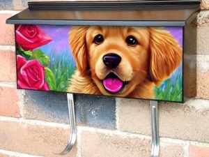 Goldie Puppy in the Garden Townhouse Mailbox Cover