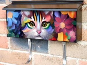 Pretty Cat in the Garden Townhouse Mailbox Cover