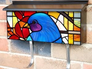 Stained Glass Blue Bird Pattern Townhouse Mailbox Cover