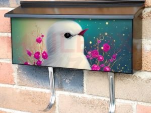 Fluffy White Bird and Roses Townhouse Mailbox Cover
