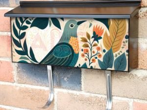 Vintage Folk Bird and Flowers #1 Townhouse Mailbox Cover