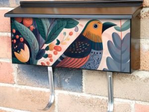 Vintage Folk Bird and Flowers #3 Townhouse Mailbox Cover