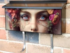 Blue Eyed Fairy with Flowers Townhouse Mailbox Cover