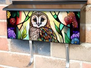 Stained Glass Owl Design Townhouse Mailbox Cover