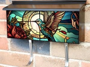Stained Glass Hummingbird Design Townhouse Mailbox Cover