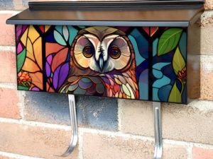 Stained Glass Owl and Flowers Design Townhouse Mailbox Cover