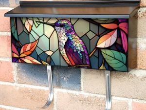 Stained Glass Hummingbird Design #2 Townhouse Mailbox Cover