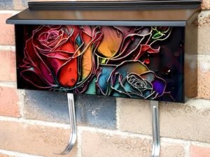 Stained Glass Roses Design Townhouse Mailbox Cover