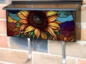 Stained Glass Sunflower Design Townhouse Mailbox Cover