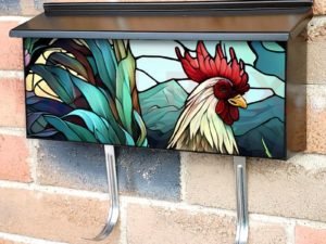Stained Glass Rooster Design Townhouse Mailbox Cover