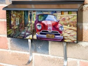 Old Red Car on the Street Townhouse Mailbox Cover