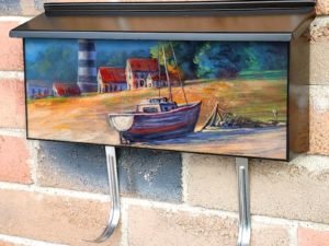 Summer Lighthouse and a Fishing Boat Townhouse Mailbox Cover