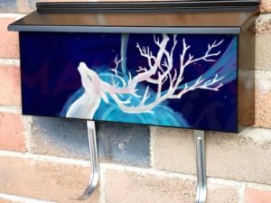 Midnight White Deer Townhouse Mailbox Cover