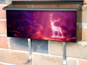 White Deer in a Purple Forest Townhouse Mailbox Cover