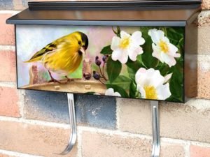 Little Yellow Bird and Blooming White Roses Townhouse Mailbox Cover