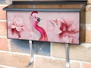 Blue and Pink Peacock Townhouse Mailbox Cover