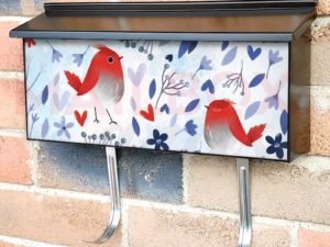 Little Red Birds with Flowers and Hearts Townhouse Mailbox Cover