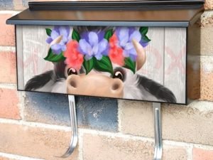 Farmhouse Cow with Flower Wreath Townhouse Mailbox Cover
