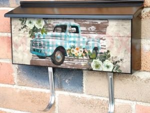 Blue Farmhouse Flower Truck Townhouse Mailbox Cover
