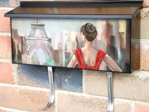 Parisian Woman in Red Dress Townhouse Mailbox Cover