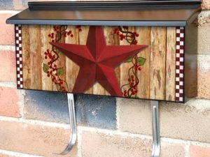 Red Prim Barn Star and Wreath Townhouse Mailbox Cover