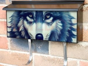 Beautiful Blue Wolf Townhouse Mailbox Cover