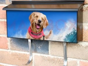 Happy Golden Retriever Surfer Townhouse Mailbox Cover