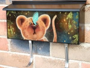Cute Lion Cub and Butterfly Townhouse Mailbox Cover