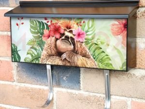 Cute Sloth with Hibiscus Flowers Townhouse Mailbox Cover
