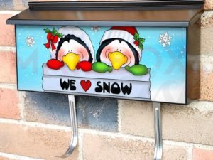 Cute Penguins with a Sign Townhouse Mailbox Cover