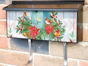 Winter Birdhouse with Flowers and Bird Townhouse Mailbox Cover