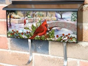 Winter Cottage and a Cardinal #1 Townhouse Mailbox Cover