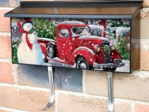 Heirloom Red Truck with Snowman Townhouse Mailbox Cover