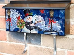 Snowman with Wreath, Birds and Lamp Townhouse Mailbox Cover