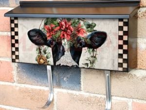 Farmhouse Cow with Poinsettia Townhouse Mailbox Cover