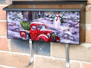 Red Truck with Snowman and Cottage Townhouse Mailbox Cover