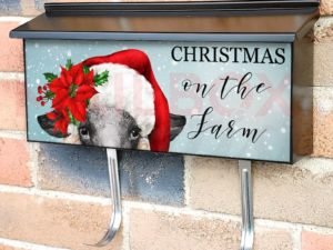 Farmhouse Sheep in Santa Hat Townhouse Mailbox Cover