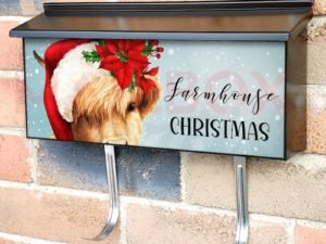 Farmhouse Cow Girl in Santa Hat Townhouse Mailbox Cover