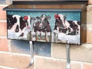 Farmhouse Christmas Cows in the Snow Townhouse Mailbox Cover