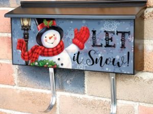 Cute Snowman with a Wreath Townhouse Mailbox Cover