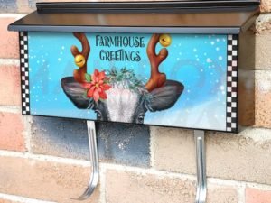 Pretty Farmhouse Christmas Cow Townhouse Mailbox Cover
