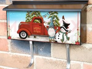 Snowman, Gnome and the Red Truck Townhouse Mailbox Cover