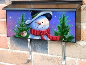 Theodore the Snowman with a Garland Townhouse Mailbox Cover